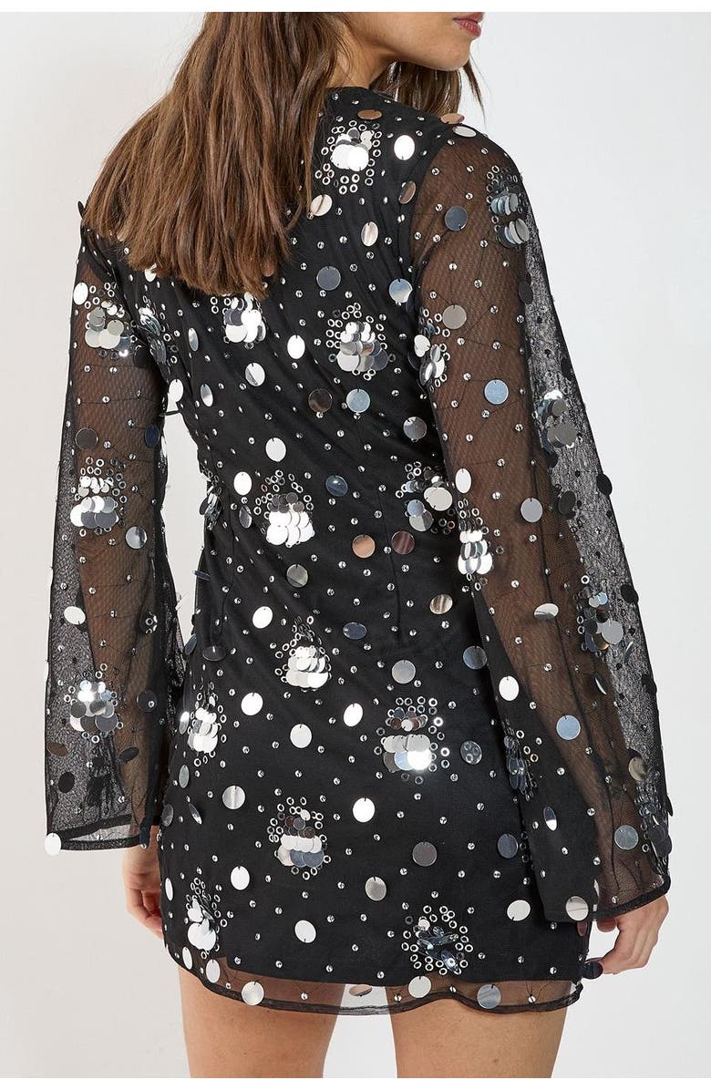 NASTY GAL Lace Up Fluted Sleeve Mini Dress, Alternate, color, Black