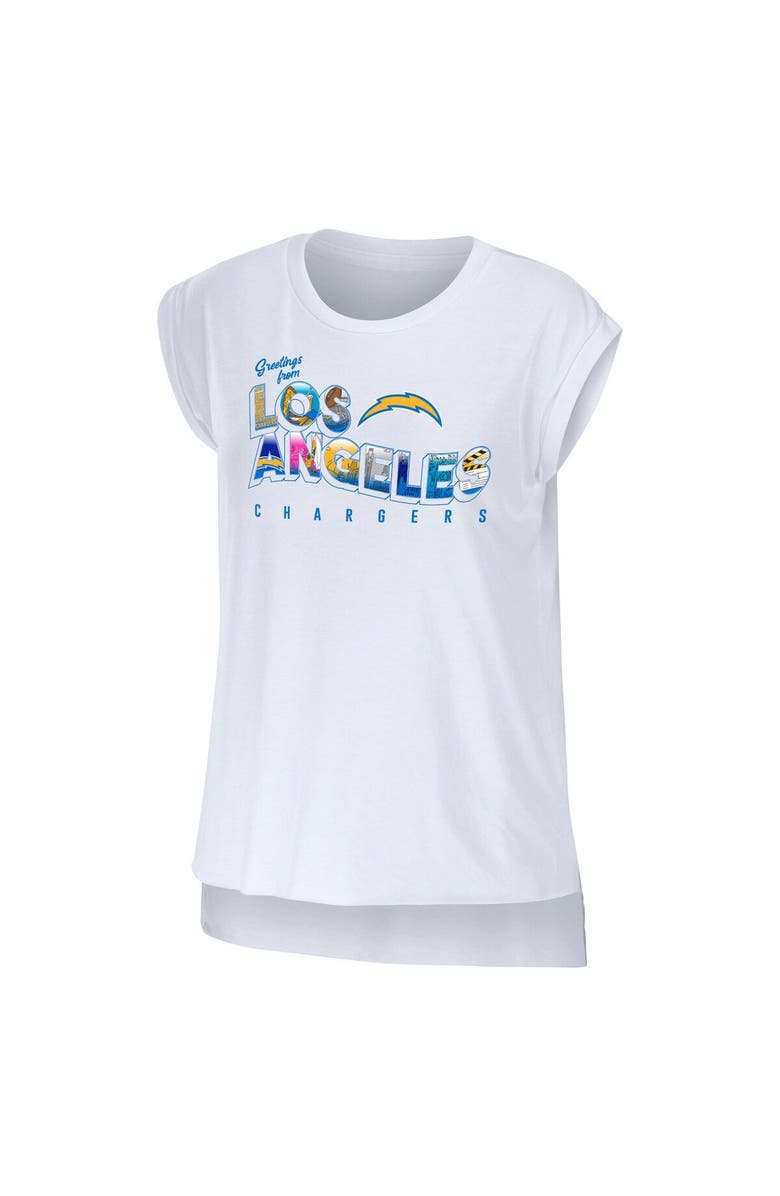 WEAR by Erin Andrews Women's WEAR by Erin Andrews White Los Angeles Chargers Greetings From Muscle T-Shirt, Alternate, color, White