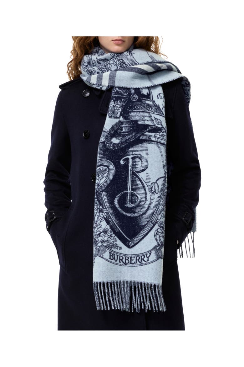 Reversible Etched Knight Cashmere Scarf, Alternate, color, Bank blue