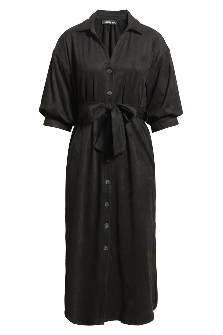 Puff Sleeve Belted Shirtdress, Alternate, color, BLACK