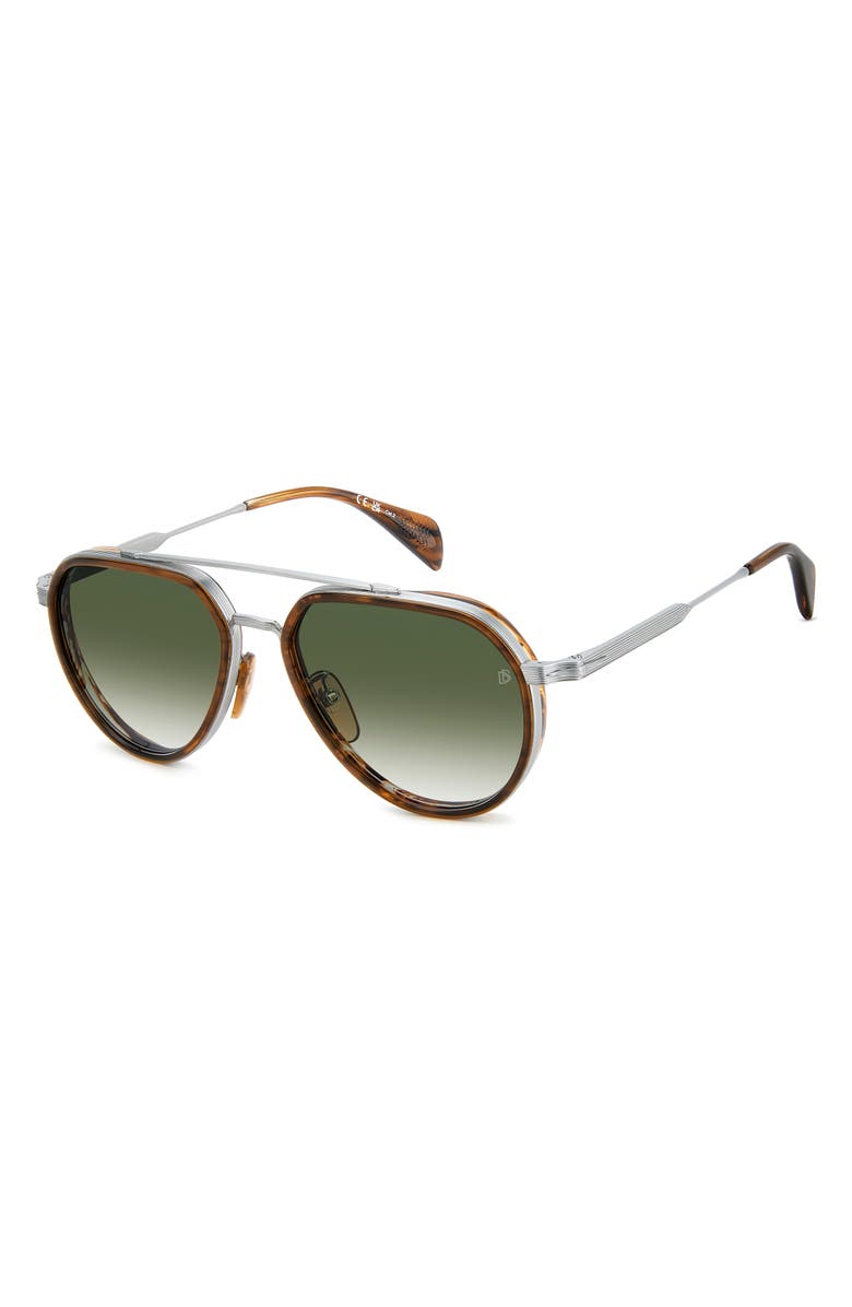 David Beckham Eyewear 57mm Pilot Sunglasses, Alternate, color, Palladium Brown/ Green Sf Ar