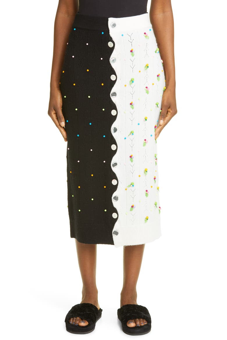 Rosie Button Front Lambswool Midi Skirt, Main, color, BLACK/ WHITE