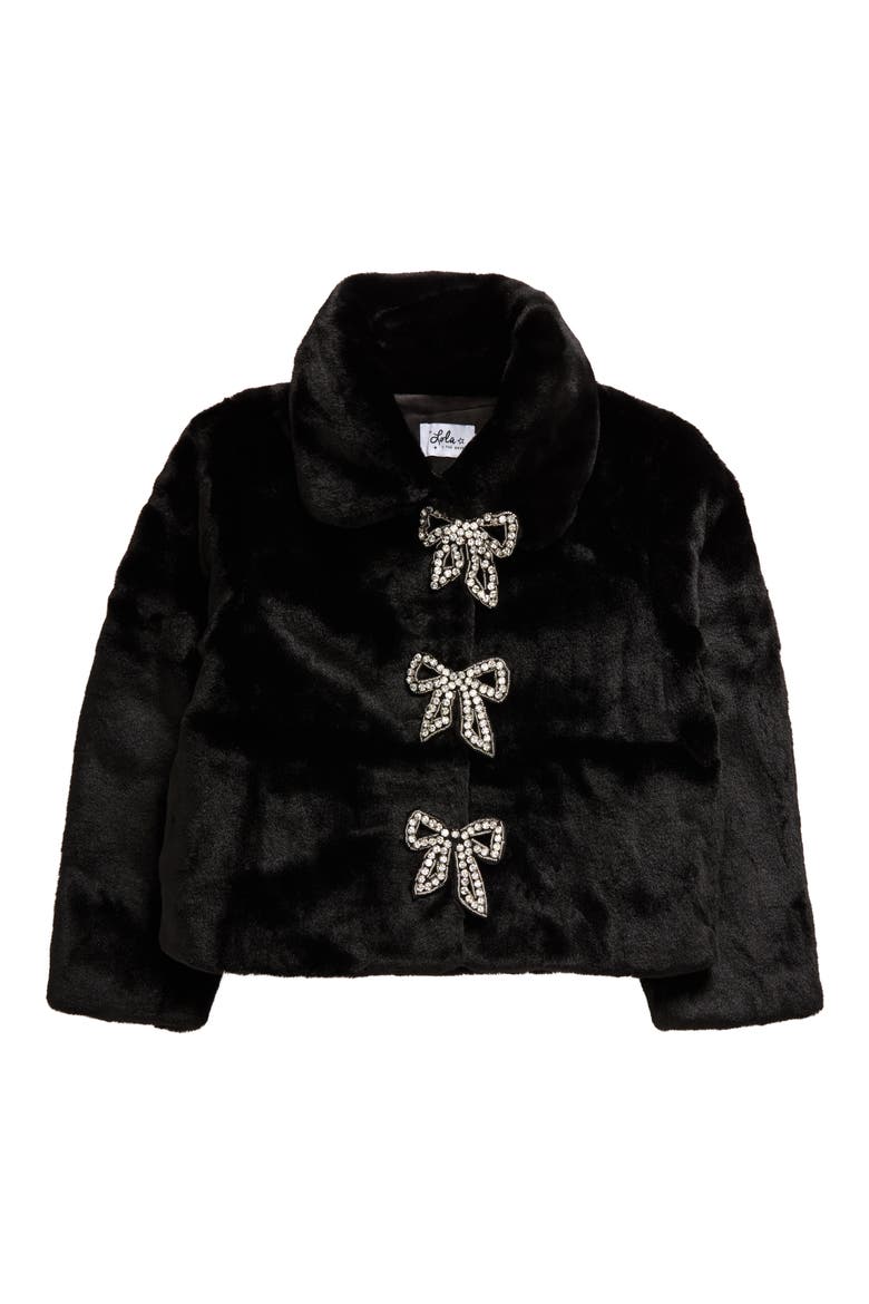 Kids' Audrey Faux Fur Coat, Main, color, BLACK