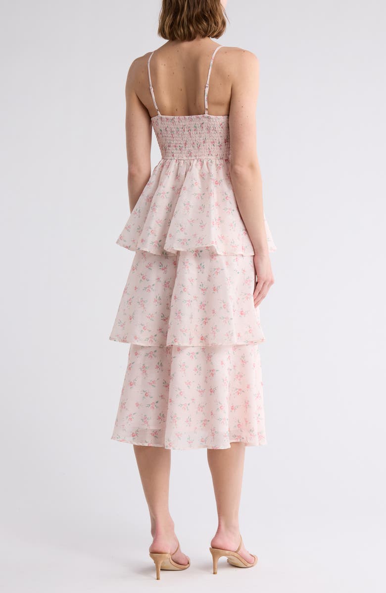 Lush Flounce Pleated Tiered Midi Dress, Alternate, color, Pink Floral