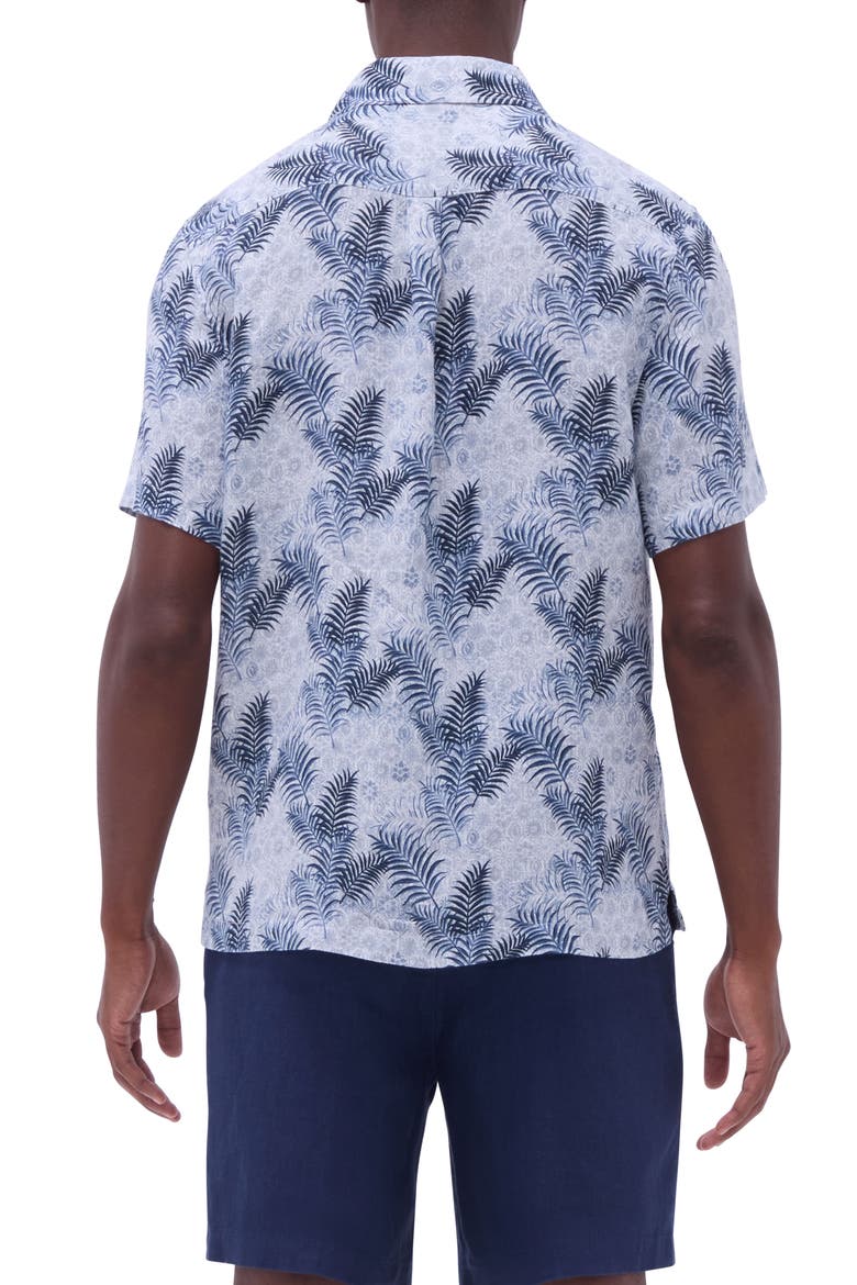 Jackson Floral Leaf Print Linen Camp Shirt, Alternate, color, TEAL