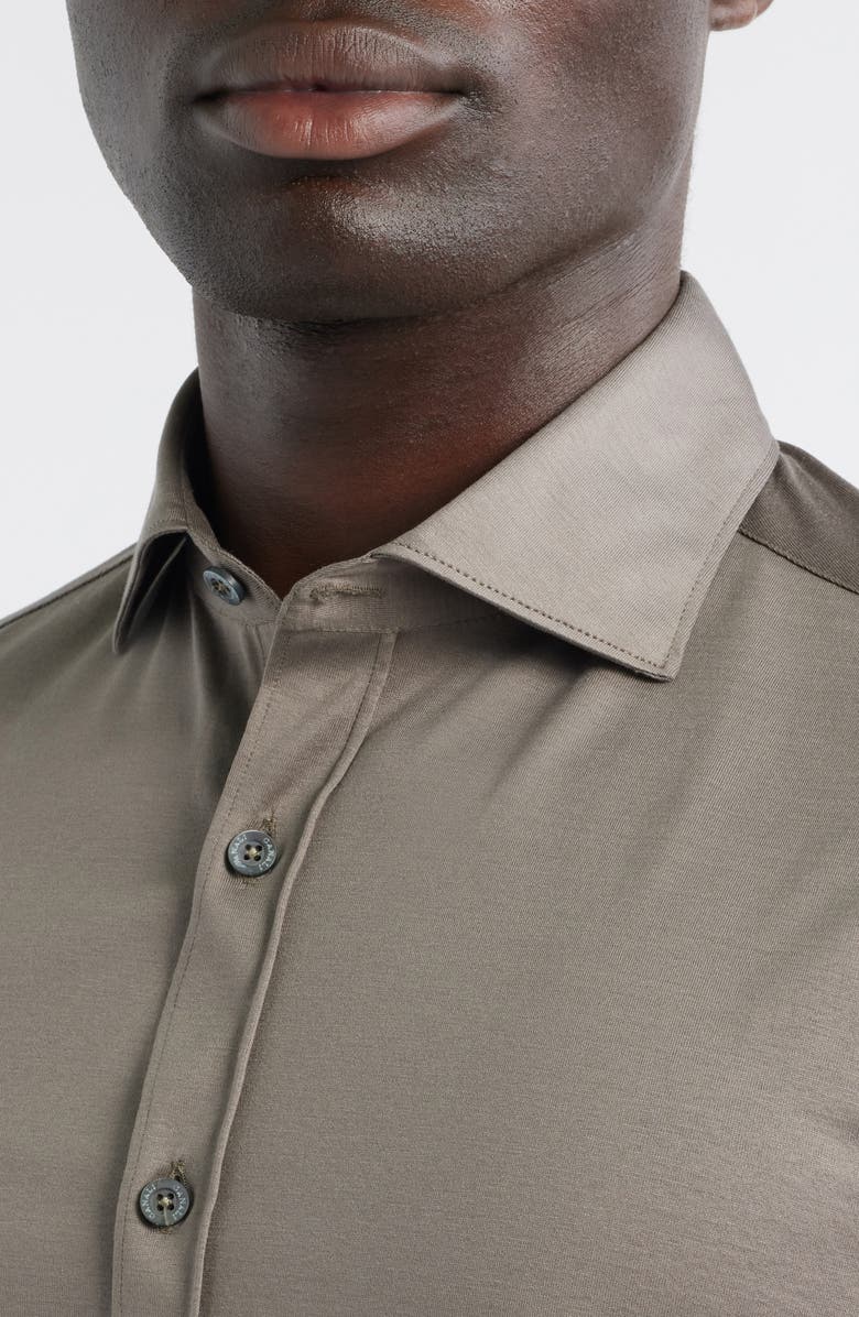 Canali Regular Fit Cotton Jersey Button-Up Shirt, Alternate, color, Brown