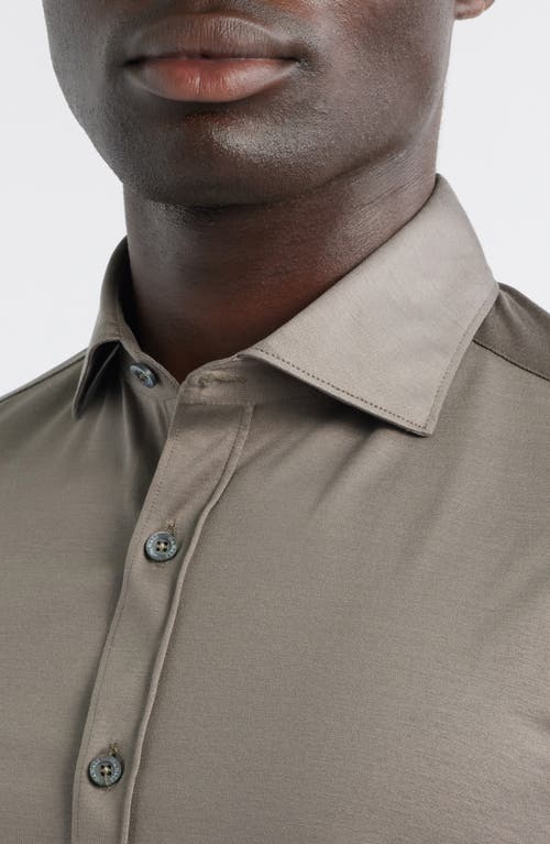 Canali Regular Fit Cotton Jersey Button-up Shirt In Brown