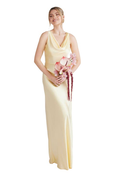 Cowl Front Satin Bridesmaid Dress