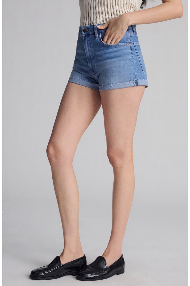Vivia Cuffed Raw Hem Denim Shorts, Alternate, color, LT FLEX BLUE