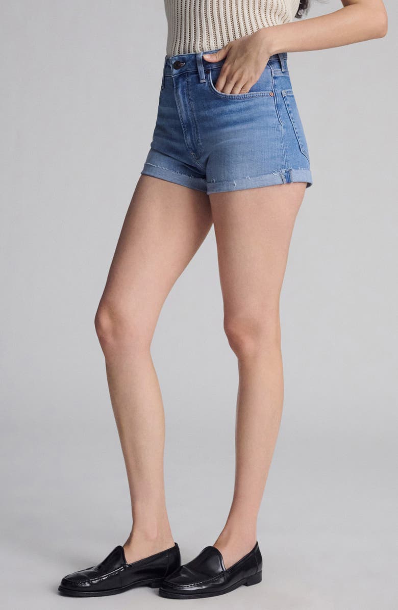 Mavi Jeans Vivia Cuffed Raw Hem Denim Shorts, Alternate, color, Light Flex Blue