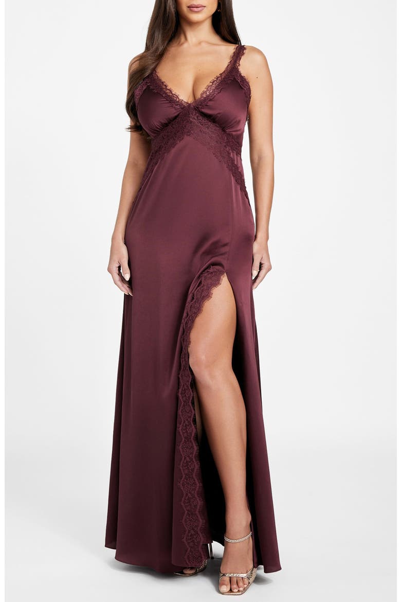 Jael Lace Detail Satin Slipdress, Main, color, PURPLE