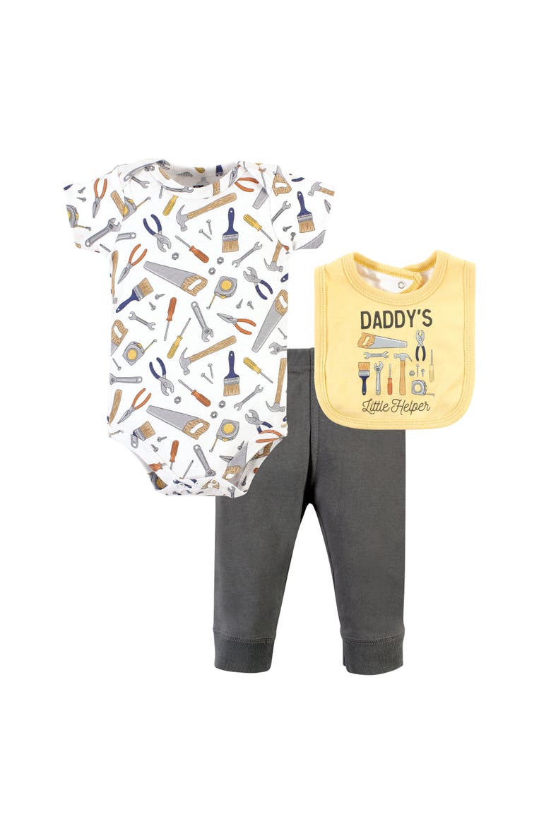 Cotton Bodysuit, Pant and Bib Set, Main, color, Construction Work