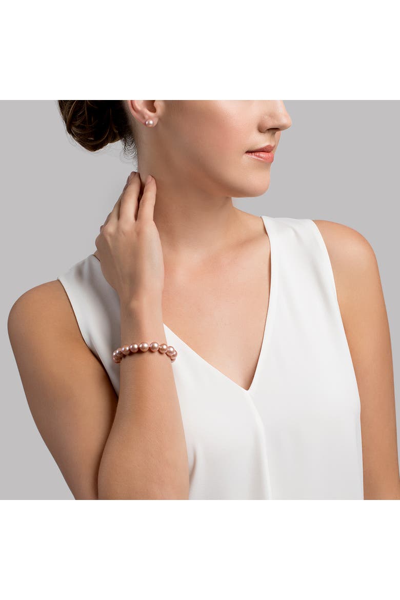 10.5-11.5mm Pink Freshwater Pearl Bracelet - AAA Quality, Alternate, color, Yellow Gold Clasp