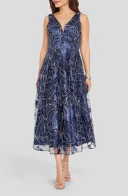 Tahari ASL Metallic Soutache Sleeveless Midi Dress