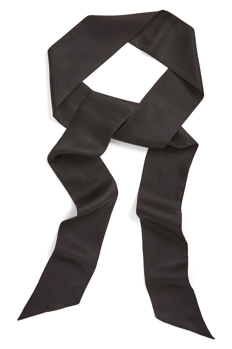 Silk Skinny Scarf, Alternate, color, BLACK