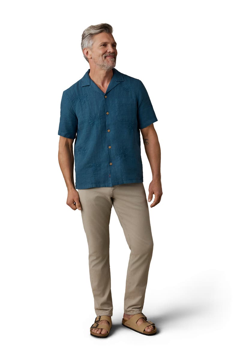 Embroidered Linen Camp Shirt, Alternate, color, PACIFIC TIDES