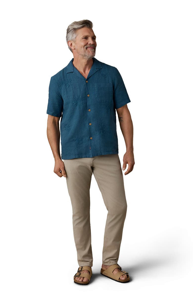 Faherty Embroidered Linen Camp Shirt, Alternate, color, Pacific Tides