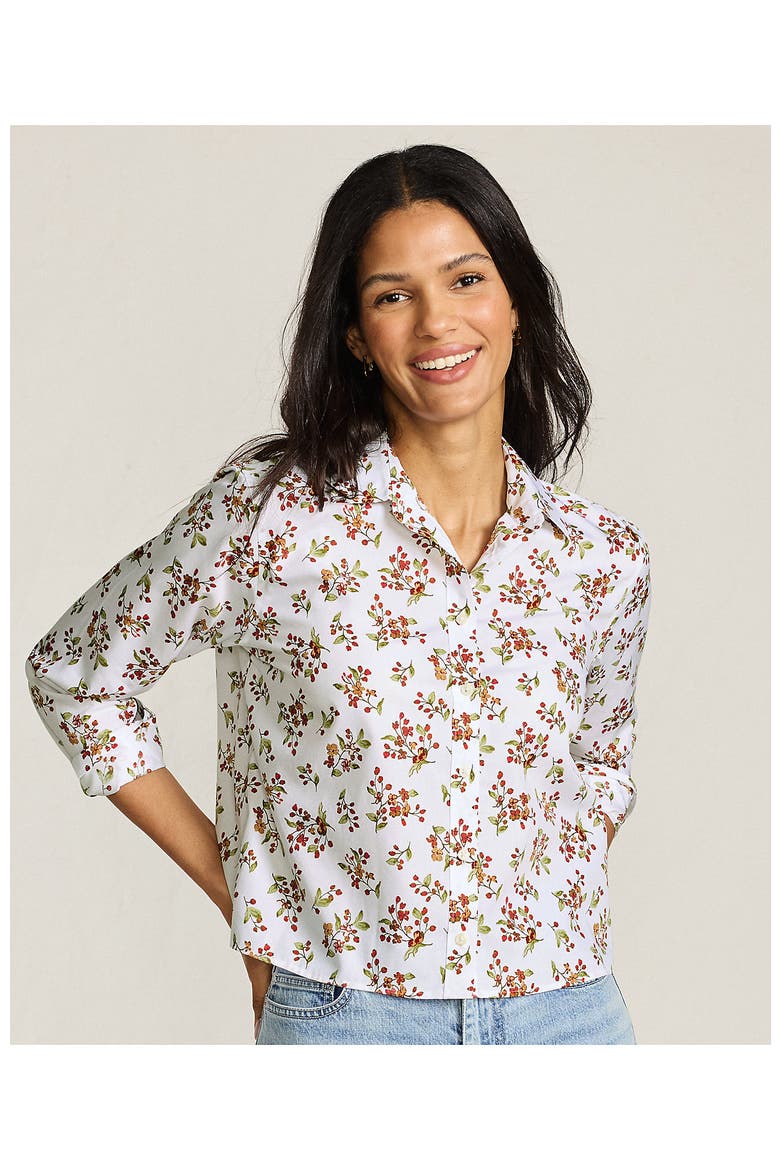 No Iron Boxy Cropped Shirt, Alternate, color, White Meadow Floral