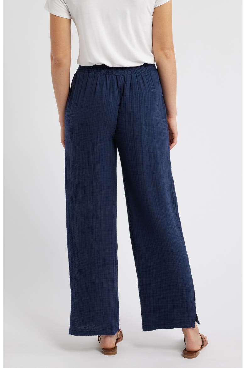 Meadow Wide Leg Cotton Gauze Pants, Alternate, color, NAVY