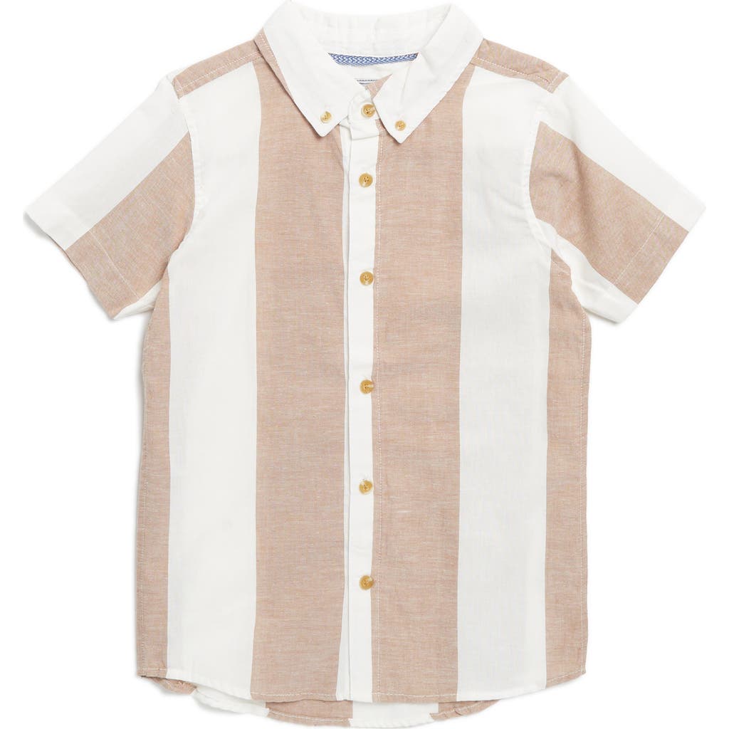 Sovereign Code Kids' Button Front Woven Shirt In Awning/tobacco Stripe