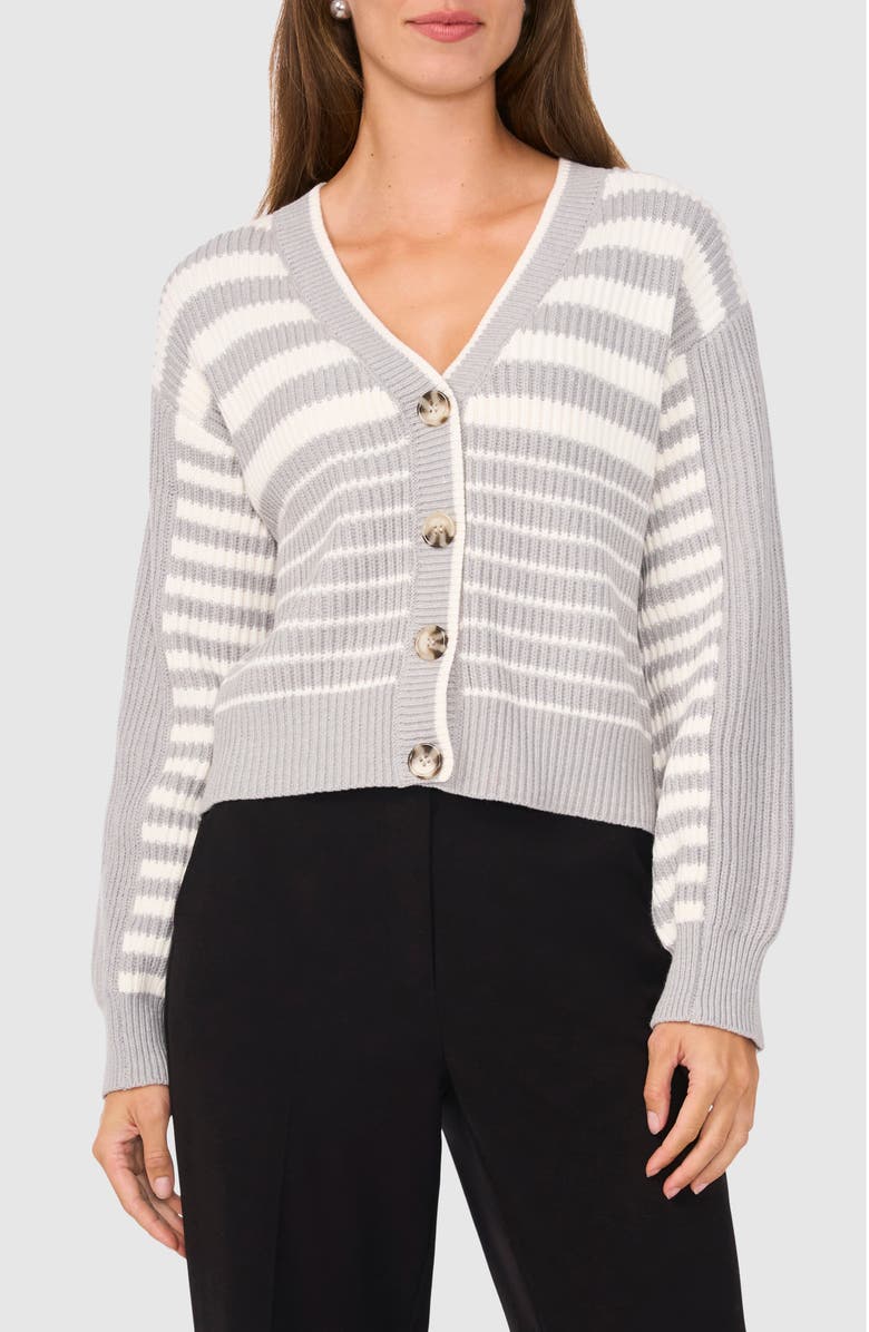 Halogen<sup>®</sup> Variegated Stripe Cotton Blend Cardigan, Main, color, Light Heather Grey Stripes