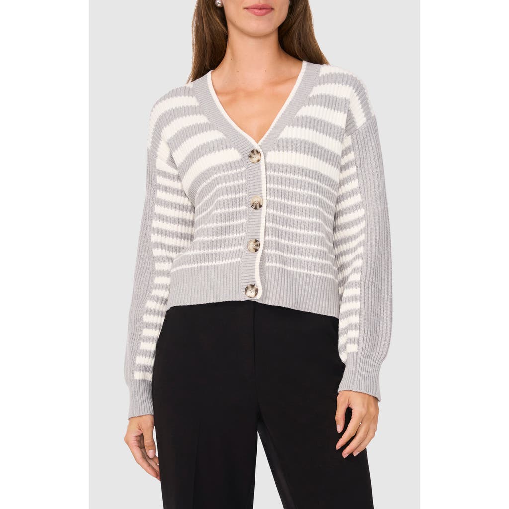 Halogen ® Variegated Stripe Cotton Blend Cardigan In Light Heather Grey Stripes