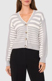 Halogen® Variegated Stripe Cotton Blend Cardigan