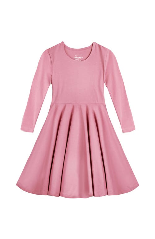 Mightly Organic Cotton 3/4 Sleeve Solid Twirl Dress In Ballet Pink