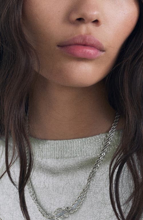 Mango Short-sleeved Foil Knitted Sweater In Silver