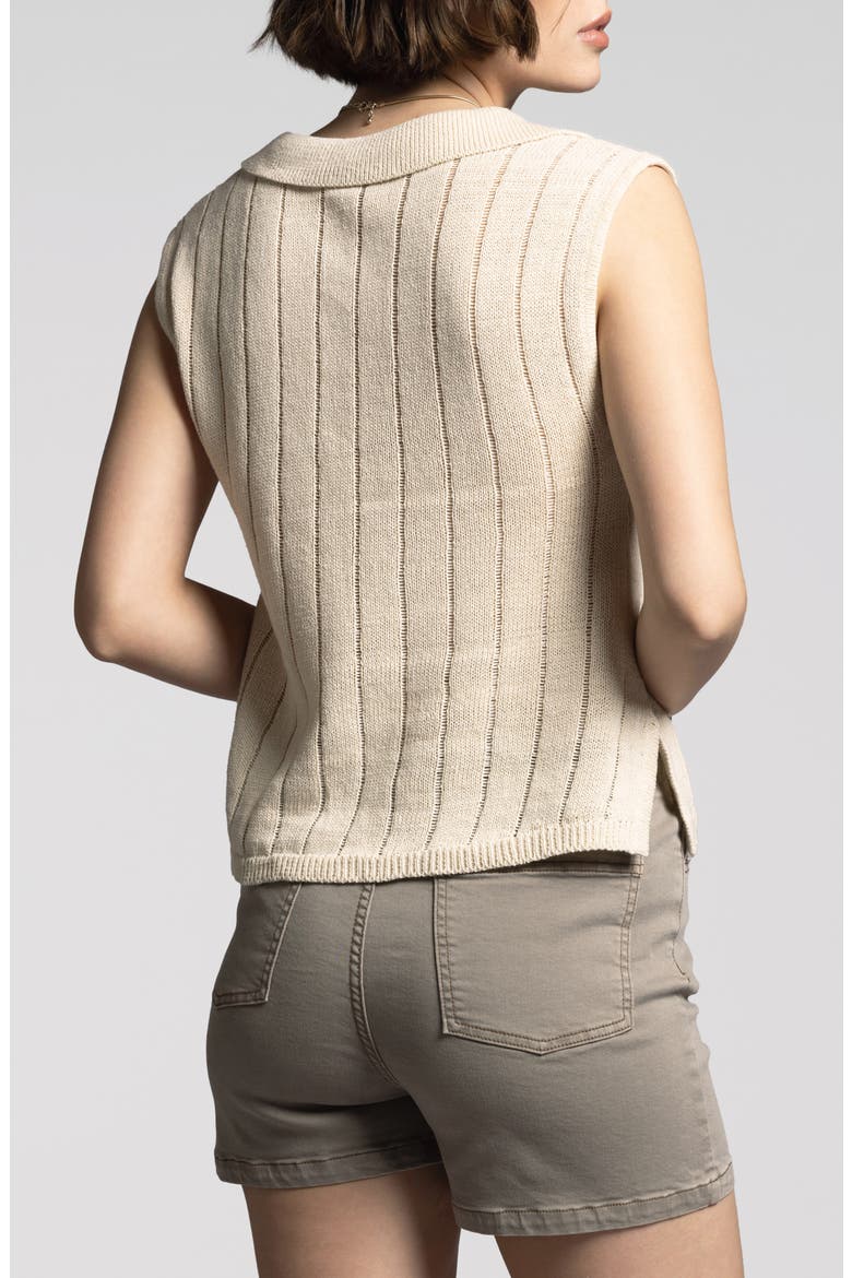 Gia Collared Linen & Cotton Sweater Vest, Alternate, color, BONE