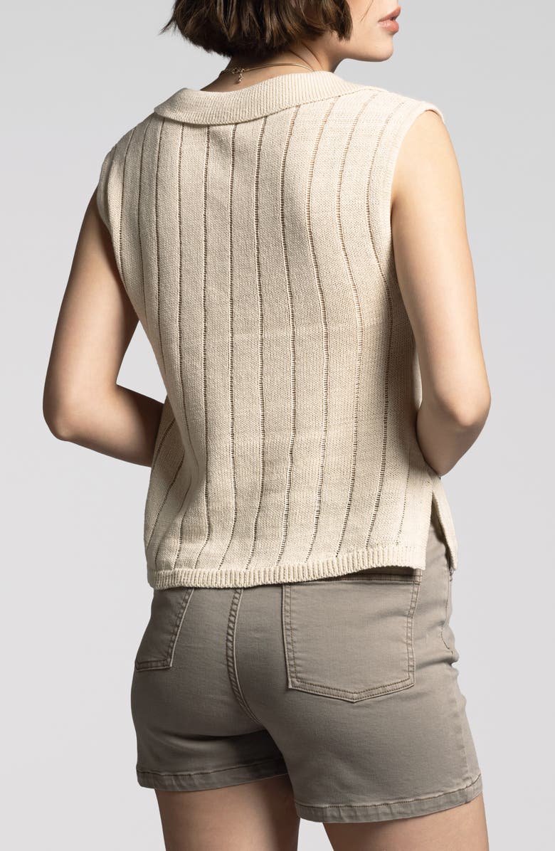 WEEKEND LOS ANGELES Gia Collared Linen & Cotton Sweater Vest, Alternate, color, Bone