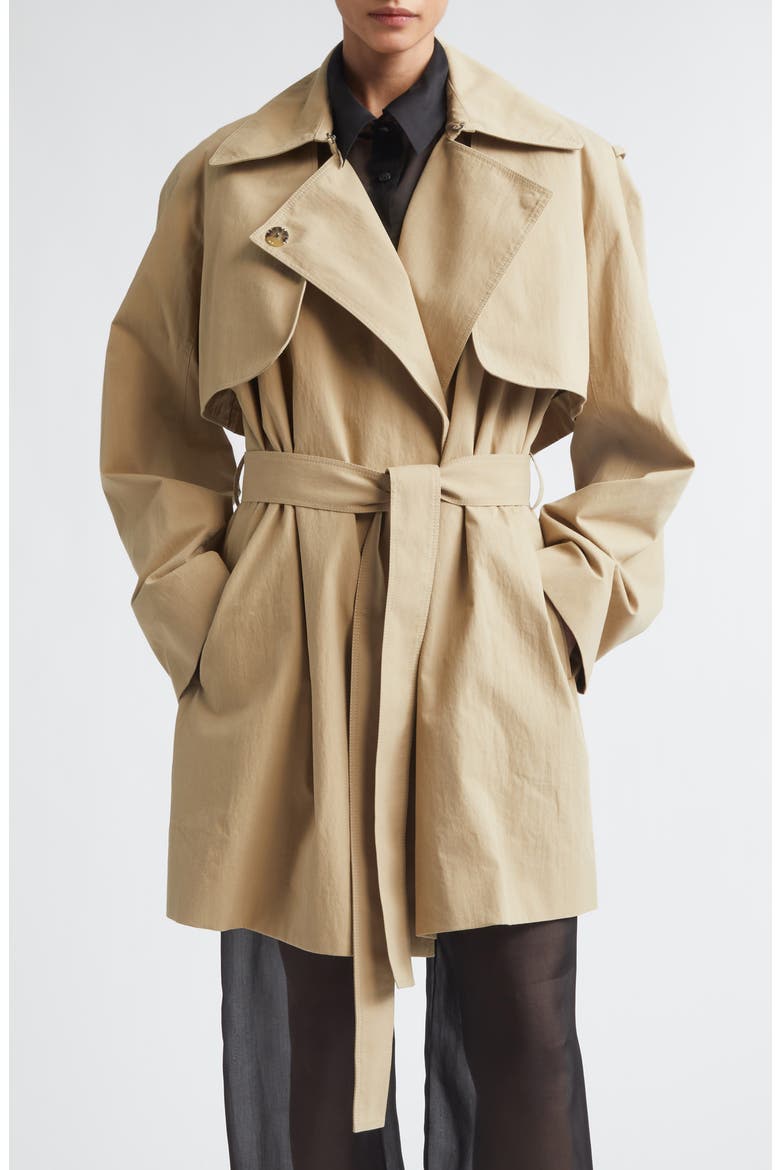 Carmy Split Cotton & Nylon Trench Coat with Removable Sleeves, Main, color, CAMEL