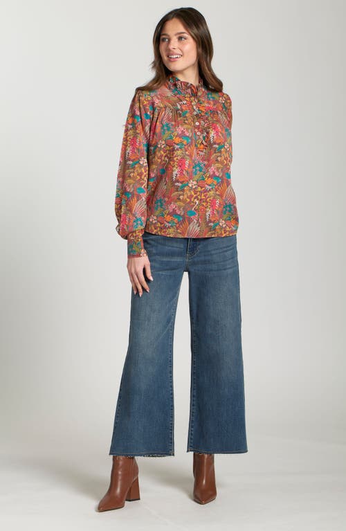 Apny Ruffle Half Placket Blouse In Wine In Burgundy