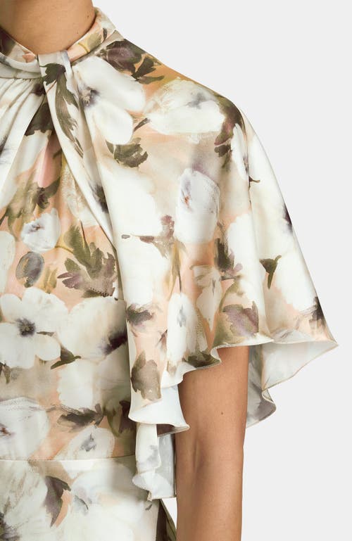 Santorelli Niki Mock Neck Midi Dress With Short Cape Sleeves In Floral Georgette In Multi