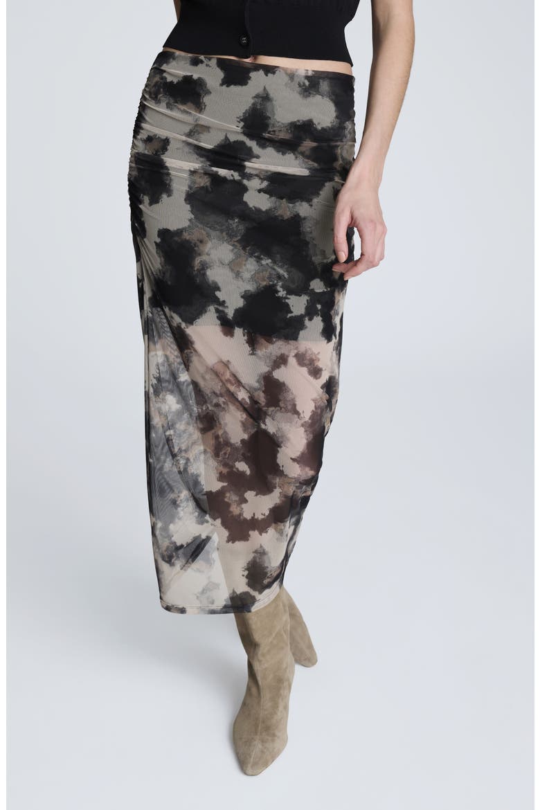 Side Ruched Midi Skirt, Main, color, BLACK MULTI