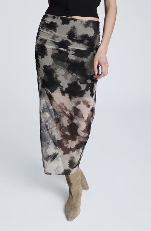 Side Ruched Midi Skirt