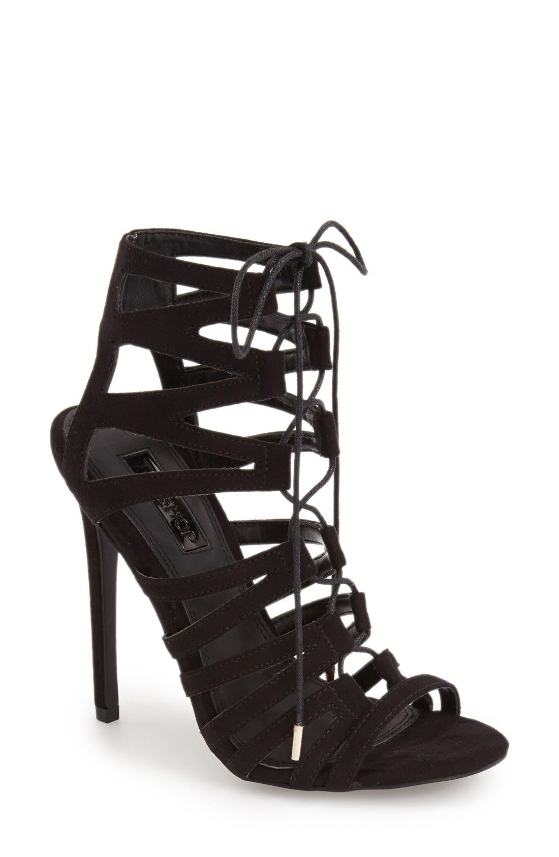 'Rupa' Ghillie Sandal, Main, color, BLACK