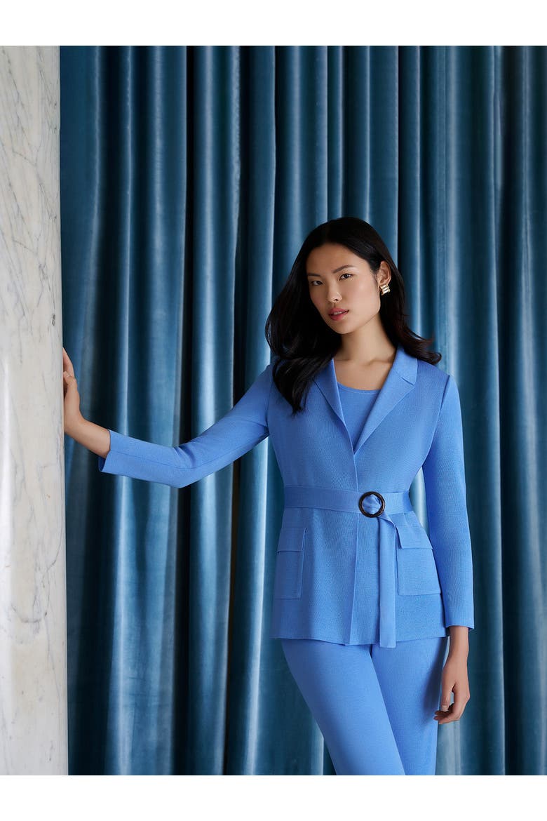 Belted Tonal Flat Knit Jacket, Alternate, color, Tranquil Blue