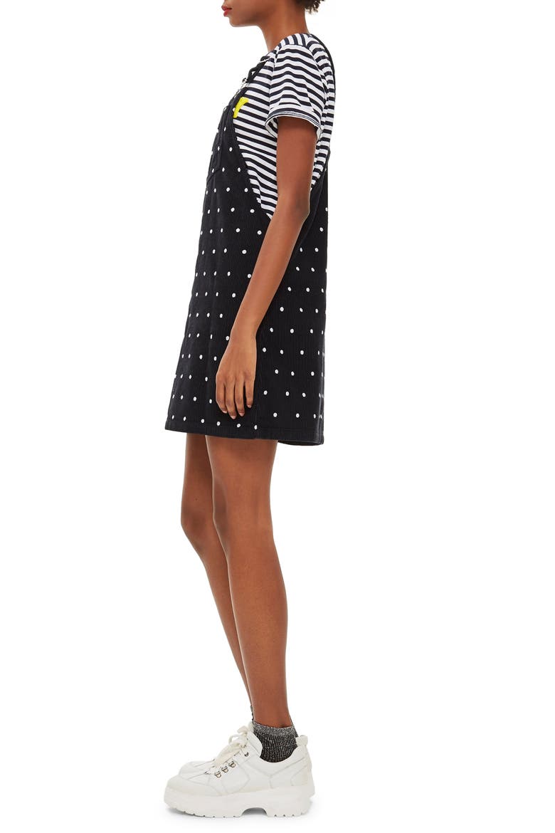 Polka Dot Corduroy Pinafore Dress, Alternate, color, NAVY BLUE