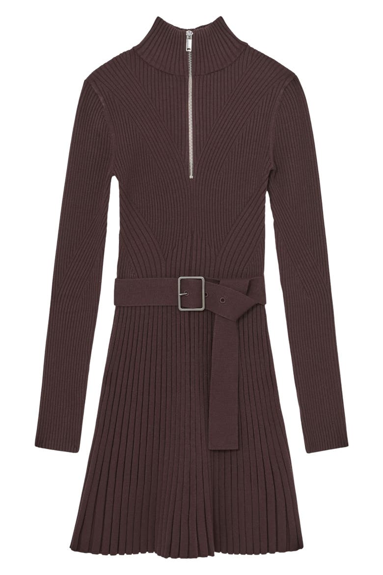 Vienna Belted Long Sleeve Rib Dress, Alternate, color, PLUM PURPLE
