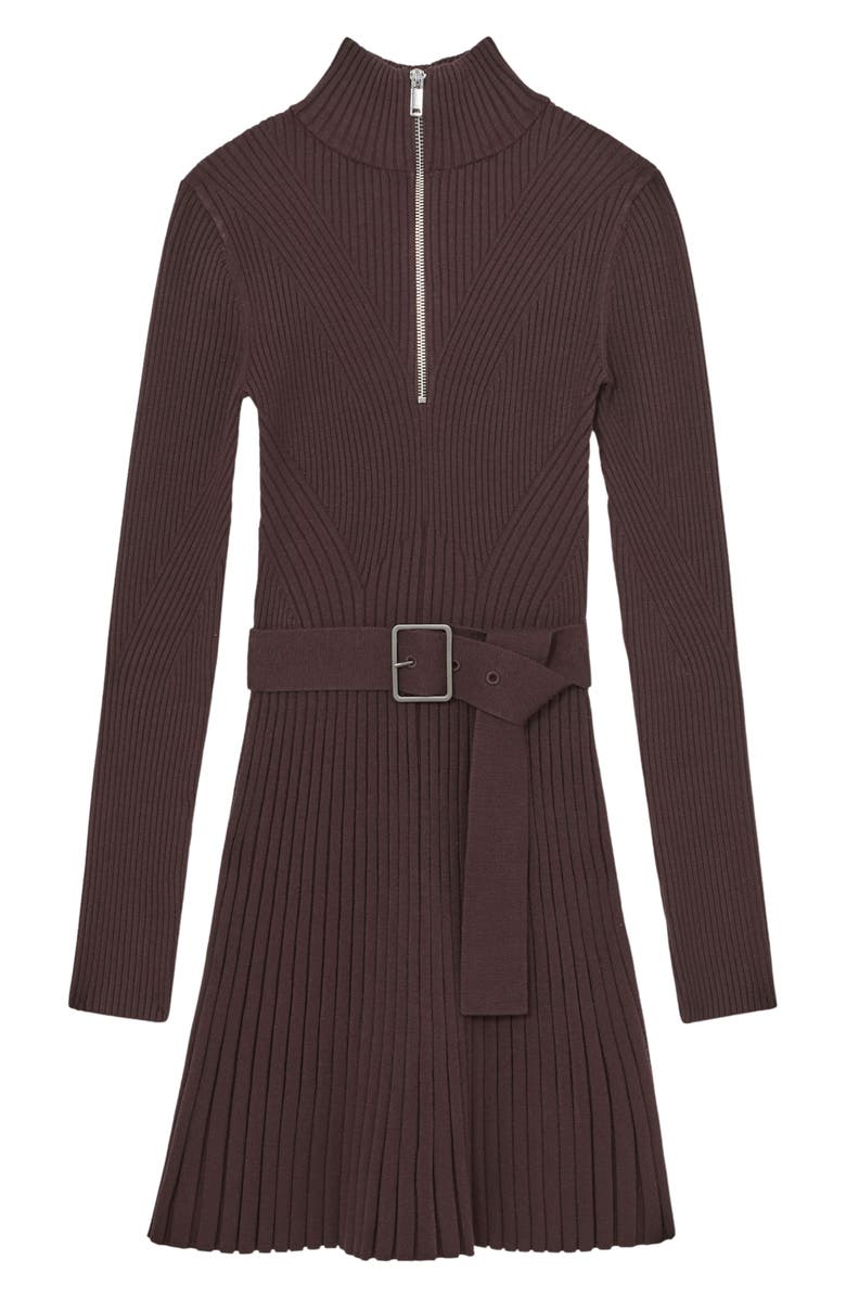 Reiss Vienna Belted Long Sleeve Rib Dress, Alternate, color, Plum Purple