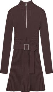 Reiss Vienna Belted Long Sleeve Rib Dress
