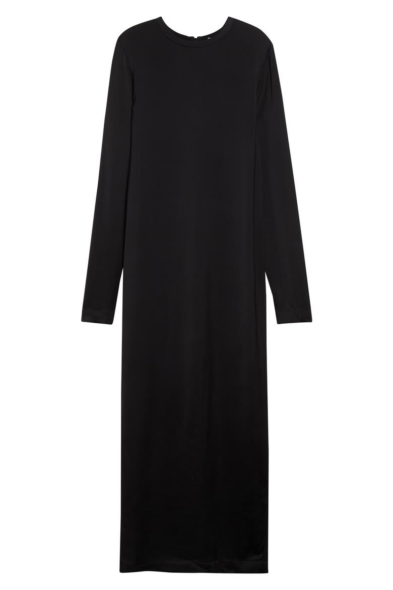 Long Sleeve Satin Dress, Alternate, color, BLACK