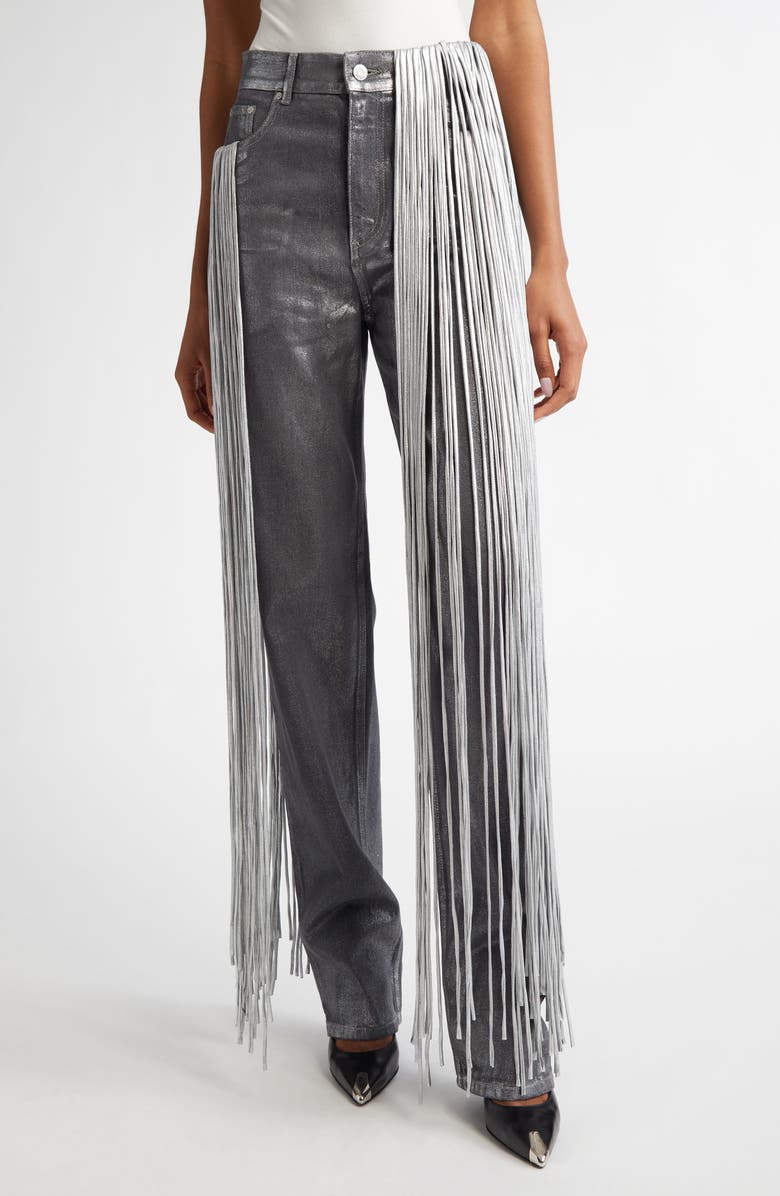 Area Metallic Fringe Straight Leg Jeans, Main, color, 