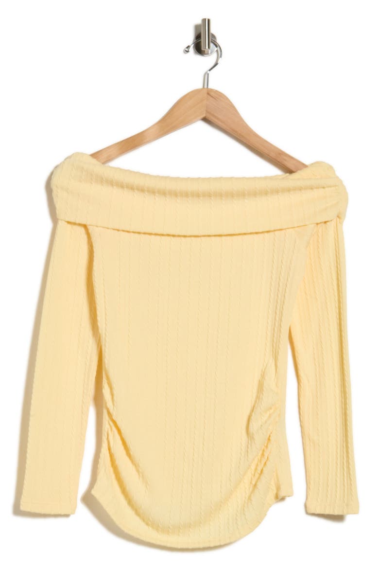 Ruched Off Shoulder Top, Alternate, color, PASTEL YELLOW
