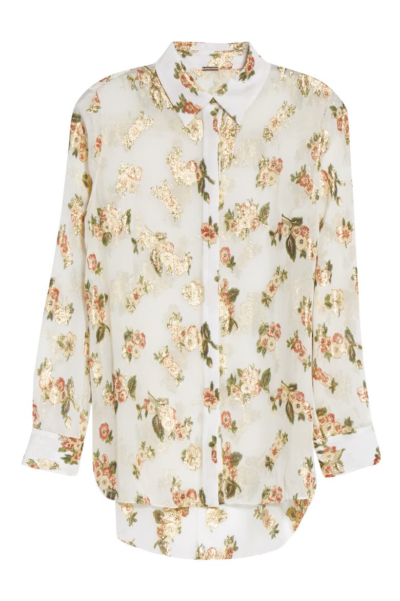 Metallic Floral Fil Coupé Silk Blend Blouse, Alternate, color, IVORY FLORAL