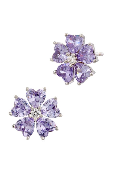 Cubic Zirconia Heart Flower Stud Earrings