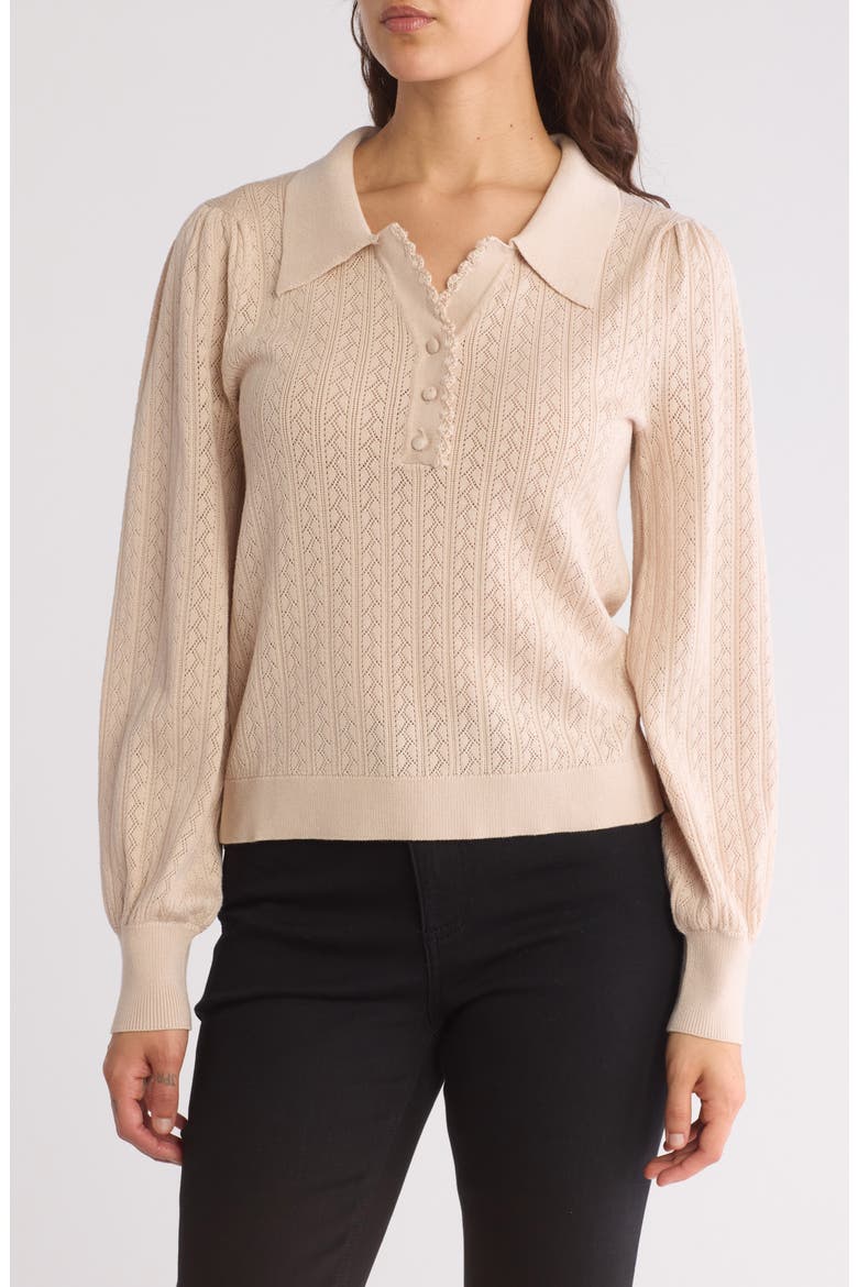 Pointelle Knit Polo Sweater, Main, color, CHAMPAGNE BLUSH
