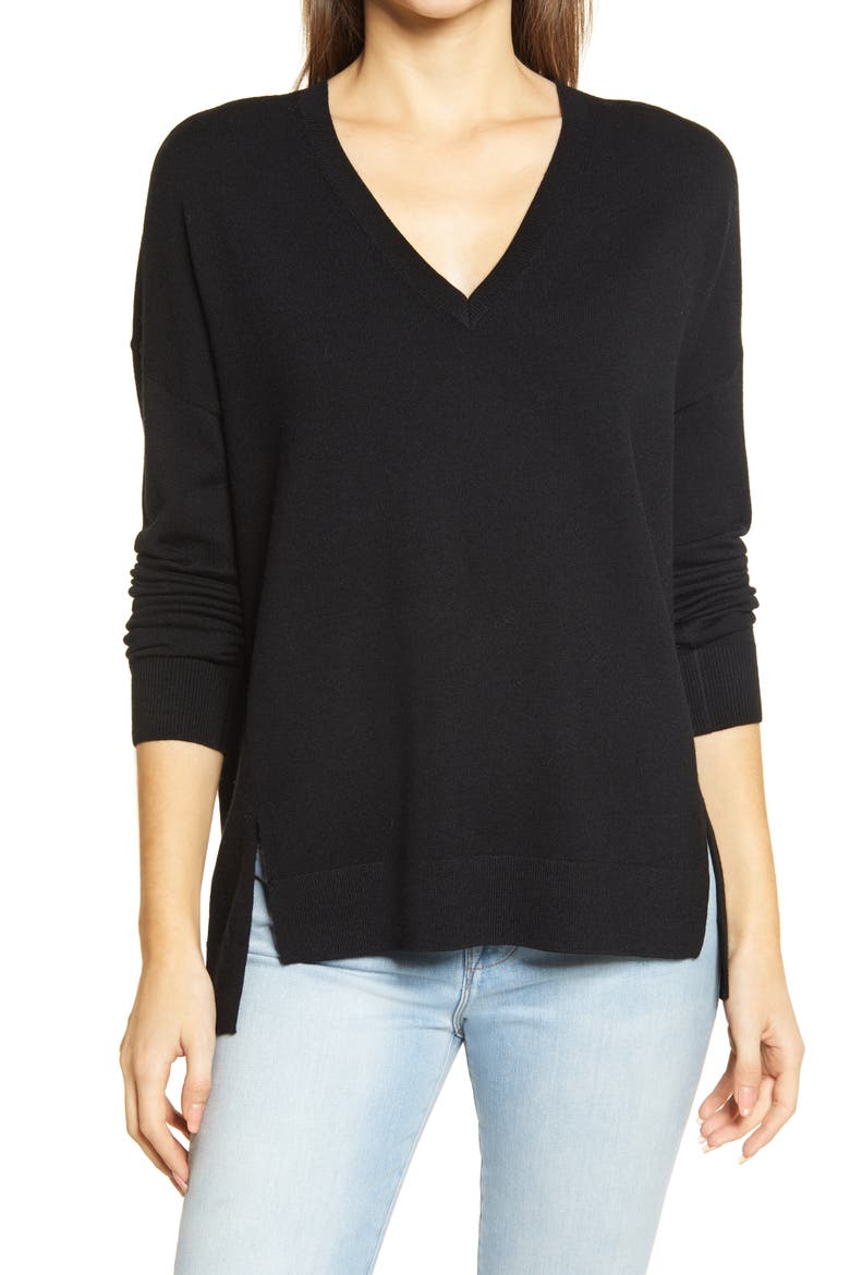 Everyday V-Neck Sweater, Main, color, BLACK