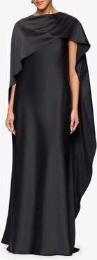 Xscape Evenings Cape Overlay Satin Gown